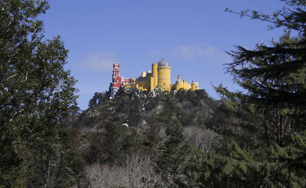 Pena palace on top of the hill framed by trees