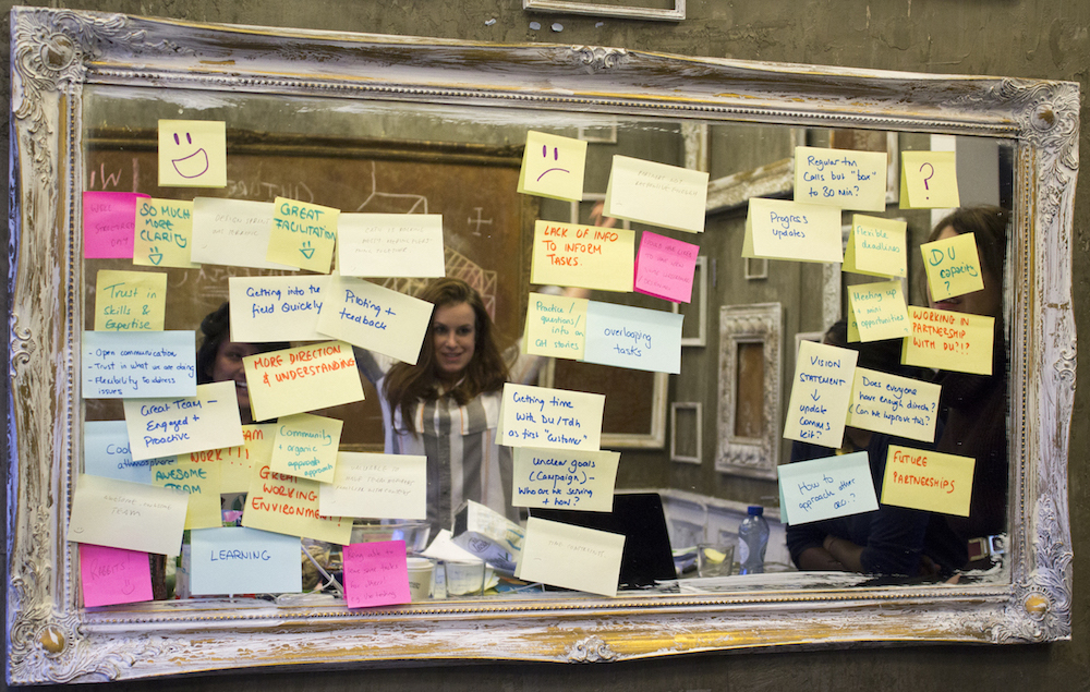 Sticky notes from the project and team retro, at the end of the design day