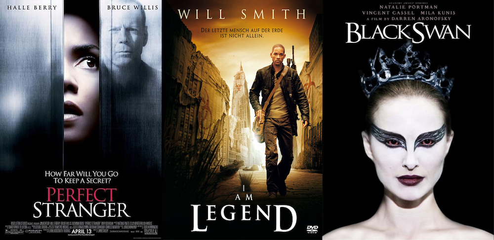 Three Western films all using the Trajan font in their posters; Perfect Stranger, I am Legend and Black Swan