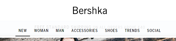 Bershka's shipping message in low contrast which is hard to read