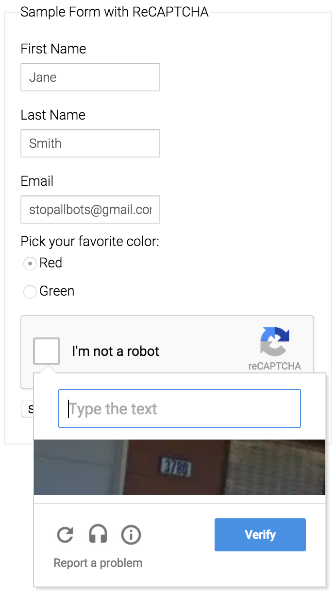 A new reCAPTCHA form showing distorted text read in from a door