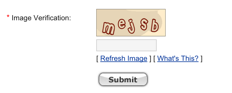 The first version of CAPTCHA forms, with random text in a box